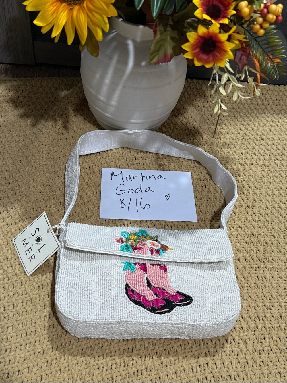 Sol Mer Western Pink Boot Beaded Bag NWT